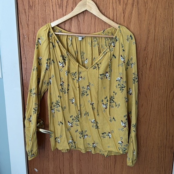 Floral Mustard Yellow Blouse Size Medium Lucky Brand - Picture 2 of 5